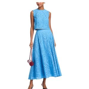 NWT Bloomingdale’s Elegant Blue Eyelet Women's Skirt and Top Size Small
